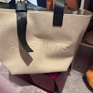 All Saints Cream Felt Tote with Black Leather Straps